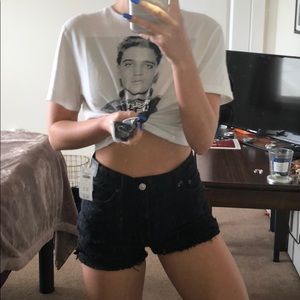 Black denim distressed shorts